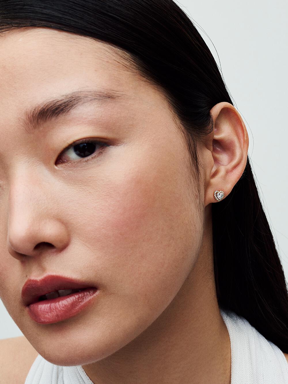 Sparkling Elevated Heart Stud Earrings