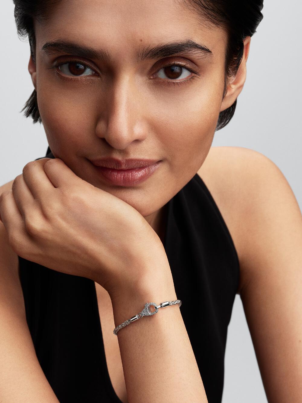 Pavé Clasp Foxtail Chain Charm Bracelet
