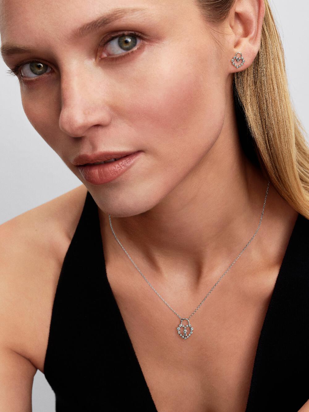 Sparkling Heart Padlock Stud Earrings