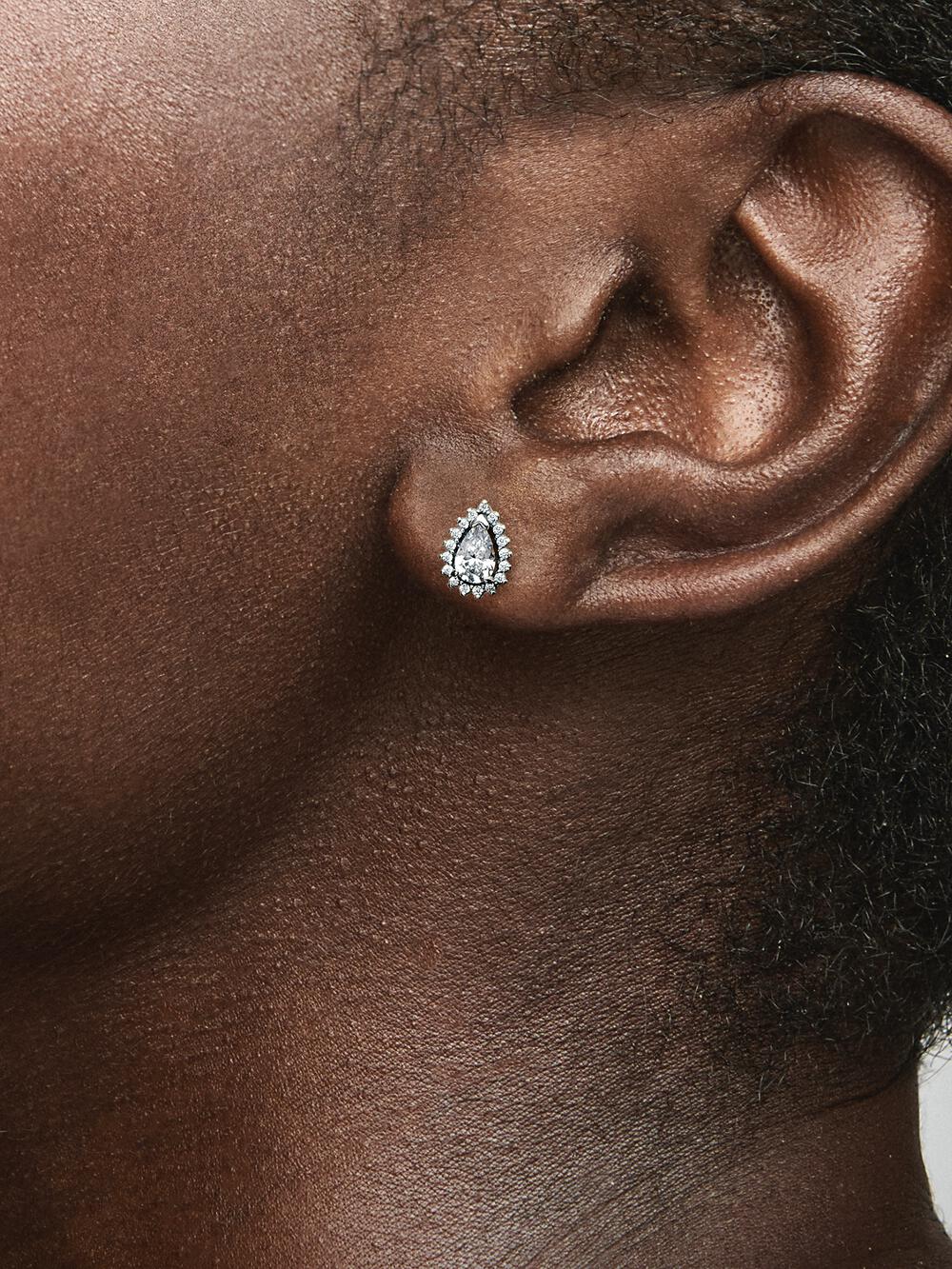Sparkling Pear Halo Stud Earrings